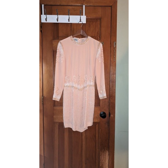 Fabrice Silhoutte Vintage Fringe Beaded Peach Dress size 6 - Picture 1 of 16